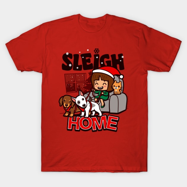 Sleigh Home Cute Kawaii Christmas Cartoon For Pet Lovers T-Shirt by BoggsNicolas